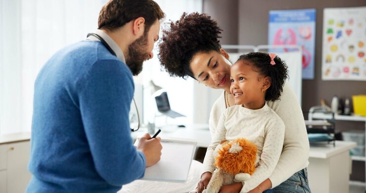 doctor clipboard girl with mother hospital wellness checkup consulting medical advice patient assessment healthcare exam pediatrician with woman child treatment notes 590464 546301